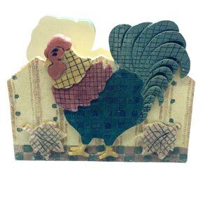 Vtg Rooster Handcrafted Hand Painted Resin Letter Napkin Holder Farmcore Rustic